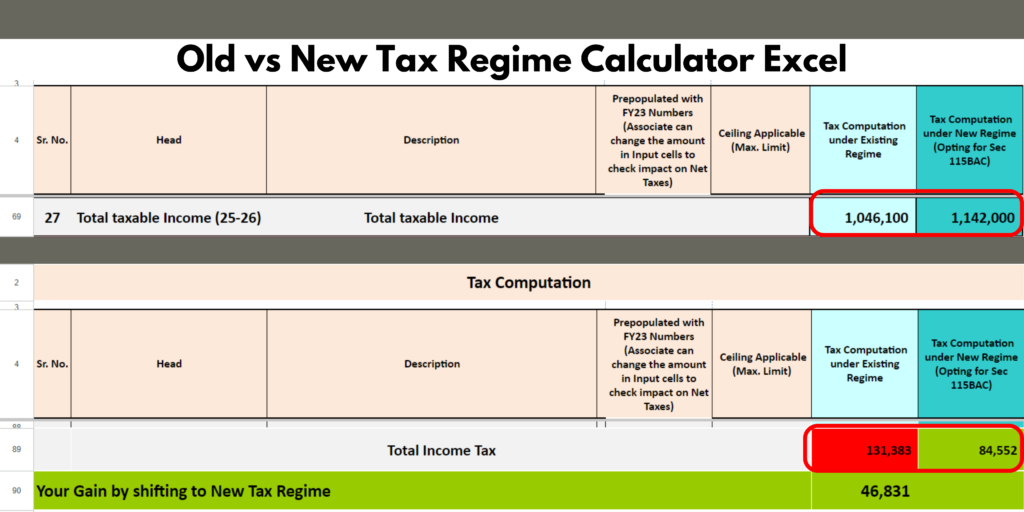 Old vs New Tax Regime calculator excel